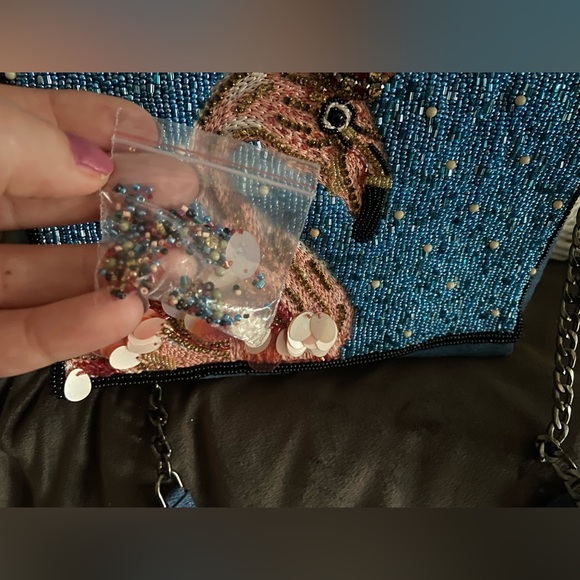 MARY FRANCES Queen Flamingo Embellished Denim Novelty Handbag - Picture 14 of 15